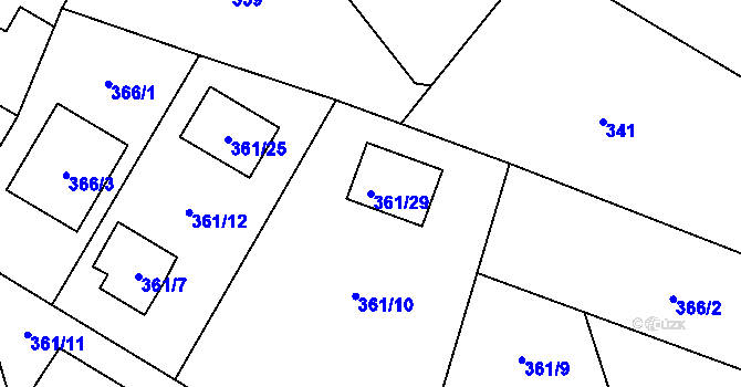 Parcela st. 361/29 v KÚ Milovice nad Labem, Katastrální mapa