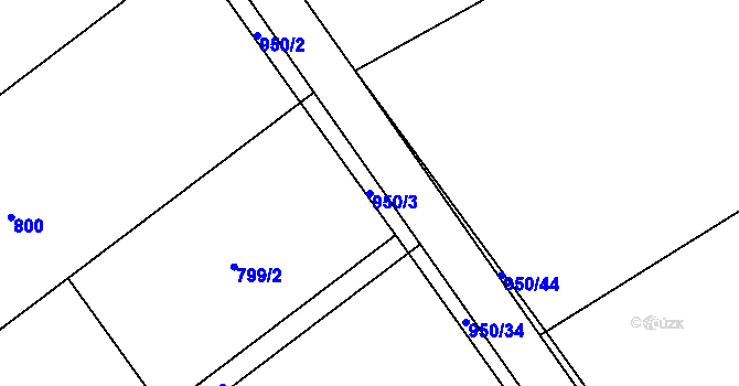Parcela st. 950/3 v KÚ Milovice nad Labem, Katastrální mapa