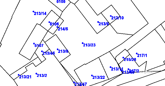 Parcela st. 213/23 v KÚ Milovice nad Labem, Katastrální mapa