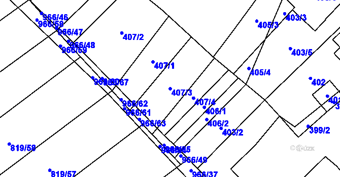 Parcela st. 407/3 v KÚ Milovice nad Labem, Katastrální mapa