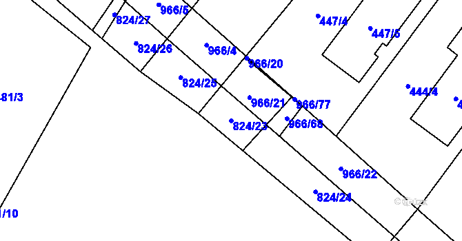 Parcela st. 824/23 v KÚ Milovice nad Labem, Katastrální mapa
