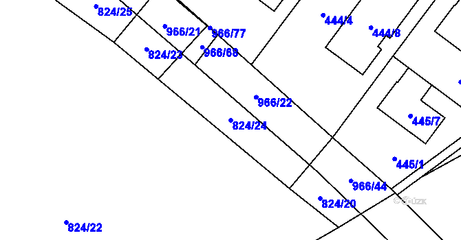 Parcela st. 824/24 v KÚ Milovice nad Labem, Katastrální mapa