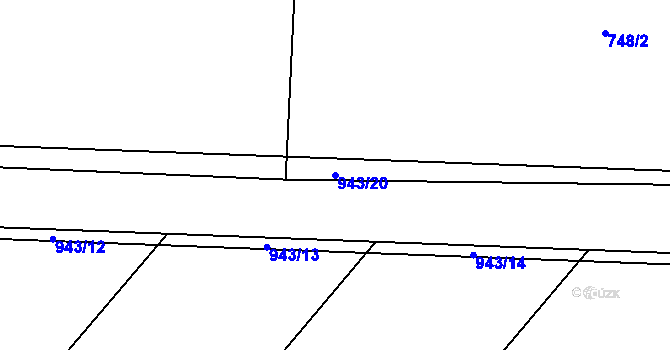 Parcela st. 943/20 v KÚ Milovice nad Labem, Katastrální mapa