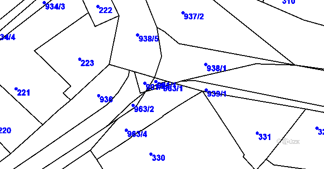 Parcela st. 963/1 v KÚ Milovice nad Labem, Katastrální mapa