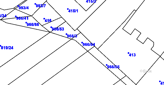 Parcela st. 966/54 v KÚ Milovice nad Labem, Katastrální mapa