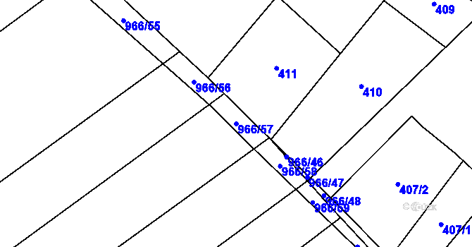Parcela st. 966/57 v KÚ Milovice nad Labem, Katastrální mapa