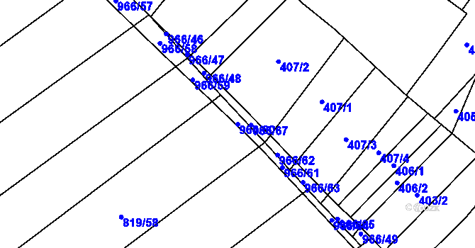 Parcela st. 966/60 v KÚ Milovice nad Labem, Katastrální mapa