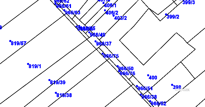 Parcela st. 966/75 v KÚ Milovice nad Labem, Katastrální mapa