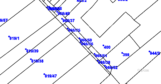 Parcela st. 966/76 v KÚ Milovice nad Labem, Katastrální mapa