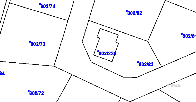 Parcela st. 802/224 v KÚ Milovice nad Labem, Katastrální mapa