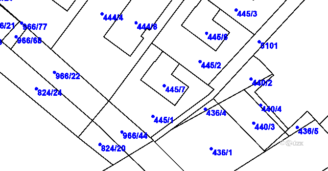 Parcela st. 445/7 v KÚ Milovice nad Labem, Katastrální mapa