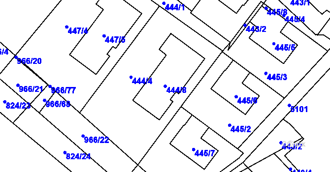Parcela st. 444/8 v KÚ Milovice nad Labem, Katastrální mapa