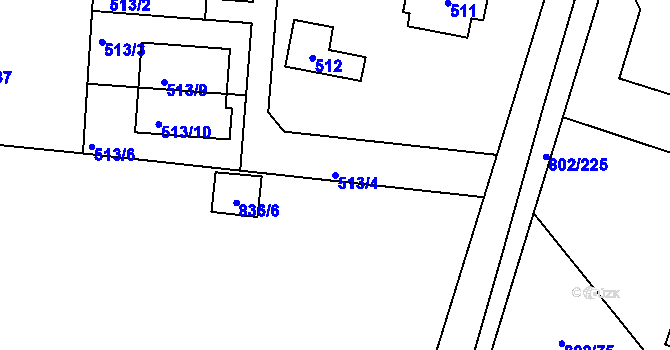 Parcela st. 513/4 v KÚ Milovice nad Labem, Katastrální mapa