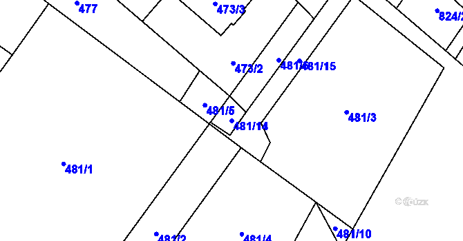 Parcela st. 481/14 v KÚ Milovice nad Labem, Katastrální mapa