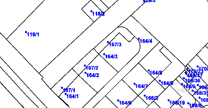 Parcela st. 164/3 v KÚ Milovice nad Labem, Katastrální mapa