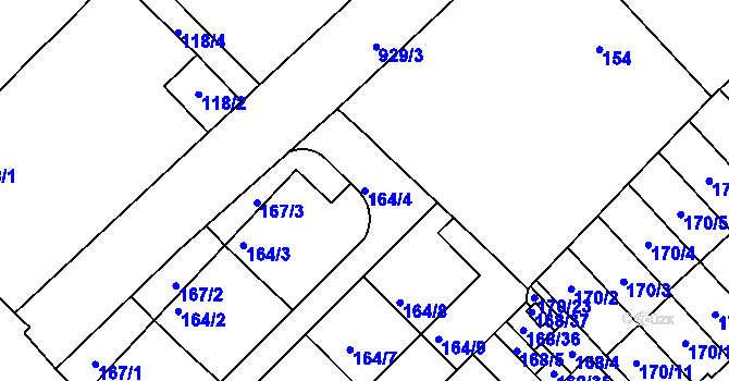 Parcela st. 164/4 v KÚ Milovice nad Labem, Katastrální mapa