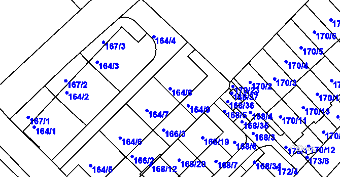 Parcela st. 164/8 v KÚ Milovice nad Labem, Katastrální mapa