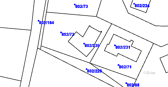 Parcela st. 802/235 v KÚ Milovice nad Labem, Katastrální mapa
