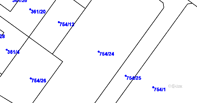 Parcela st. 754/24 v KÚ Milovice nad Labem, Katastrální mapa