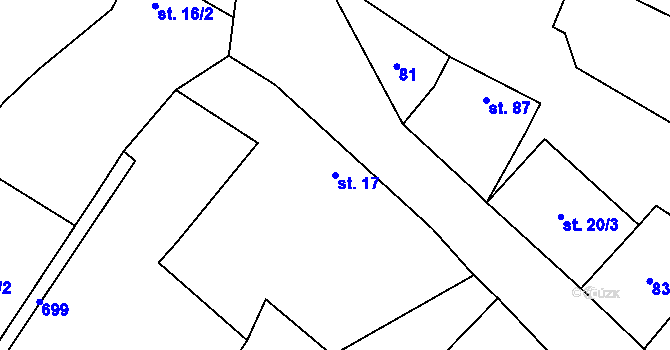 Parcela st. 17 v KÚ Milovice u Hořic, Katastrální mapa