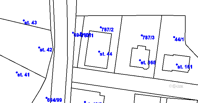 Parcela st. 44 v KÚ Milovice u Hořic, Katastrální mapa