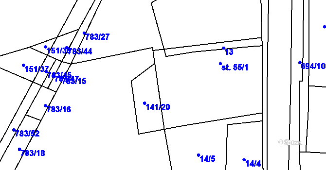 Parcela st. 55/2 v KÚ Milovice u Hořic, Katastrální mapa