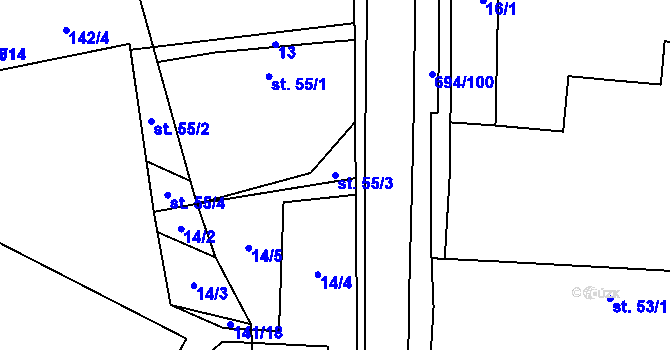 Parcela st. 55/3 v KÚ Milovice u Hořic, Katastrální mapa