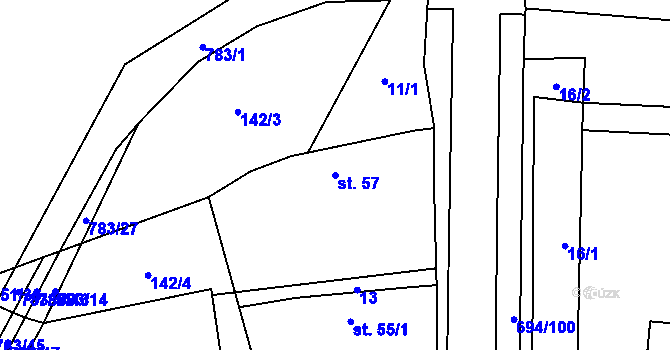Parcela st. 57 v KÚ Milovice u Hořic, Katastrální mapa