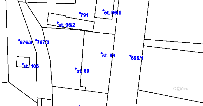 Parcela st. 89 v KÚ Milovice u Hořic, Katastrální mapa