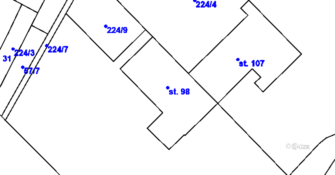 Parcela st. 98 v KÚ Milovice u Hořic, Katastrální mapa