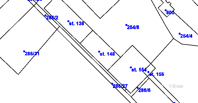 Parcela st. 148 v KÚ Milovice u Hořic, Katastrální mapa