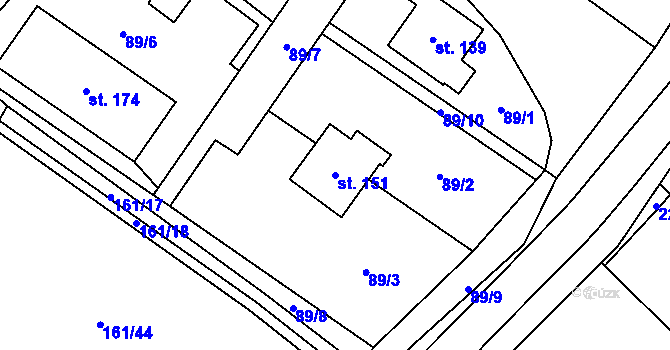 Parcela st. 151 v KÚ Milovice u Hořic, Katastrální mapa