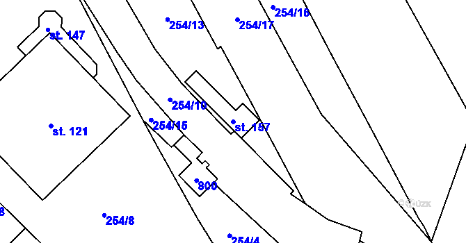 Parcela st. 157 v KÚ Milovice u Hořic, Katastrální mapa