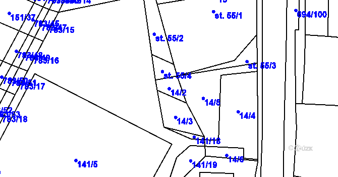 Parcela st. 14/2 v KÚ Milovice u Hořic, Katastrální mapa
