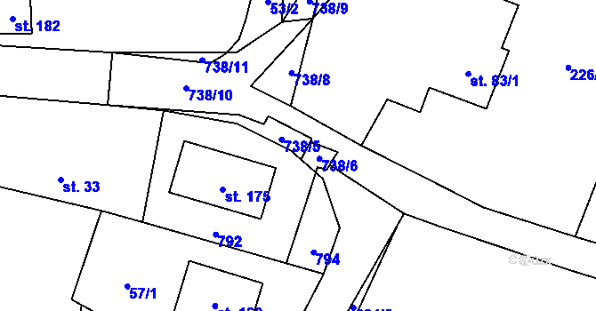 Parcela st. 57/3 v KÚ Milovice u Hořic, Katastrální mapa