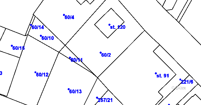 Parcela st. 60/2 v KÚ Milovice u Hořic, Katastrální mapa