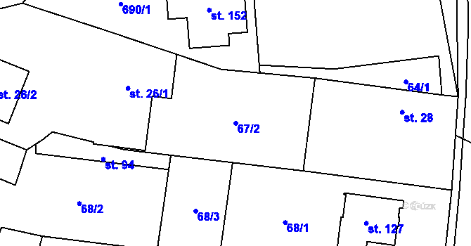 Parcela st. 67/2 v KÚ Milovice u Hořic, Katastrální mapa