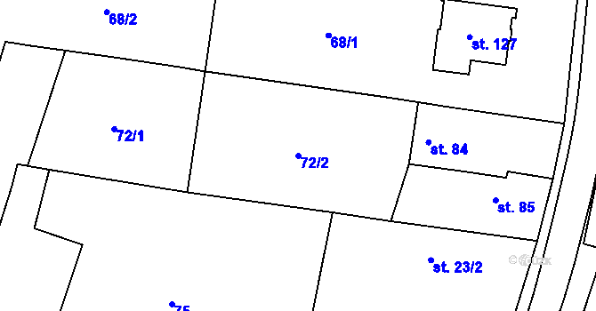 Parcela st. 72/2 v KÚ Milovice u Hořic, Katastrální mapa