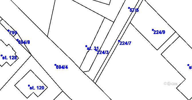 Parcela st. 224/3 v KÚ Milovice u Hořic, Katastrální mapa