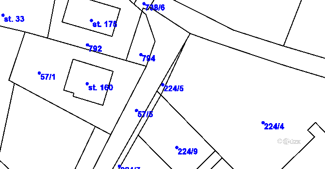 Parcela st. 224/5 v KÚ Milovice u Hořic, Katastrální mapa