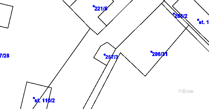 Parcela st. 257/3 v KÚ Milovice u Hořic, Katastrální mapa