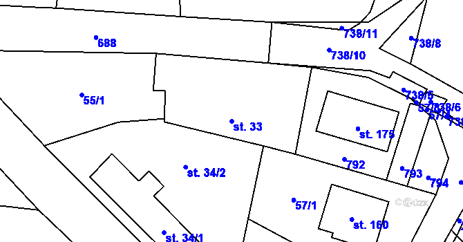 Parcela st. 33 v KÚ Milovice u Hořic, Katastrální mapa