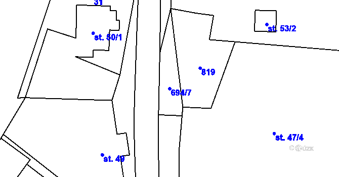Parcela st. 694/7 v KÚ Milovice u Hořic, Katastrální mapa