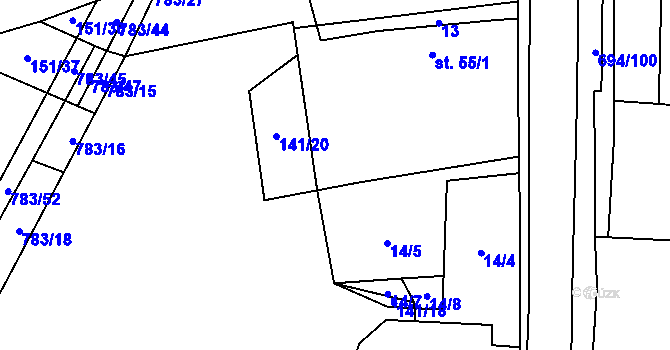 Parcela st. 55/4 v KÚ Milovice u Hořic, Katastrální mapa