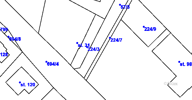 Parcela st. 57/7 v KÚ Milovice u Hořic, Katastrální mapa