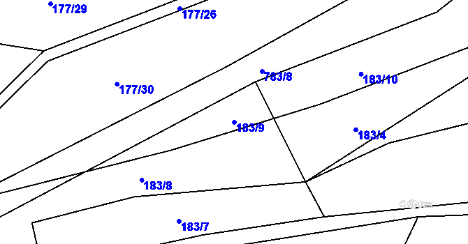Parcela st. 183/9 v KÚ Milovice u Hořic, Katastrální mapa