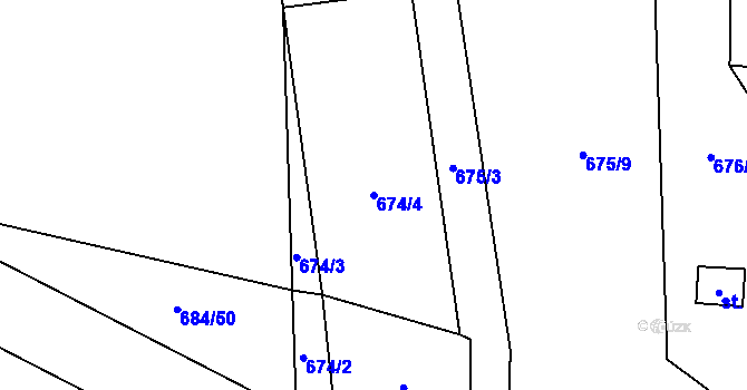 Parcela st. 674/4 v KÚ Milovice u Hořic, Katastrální mapa