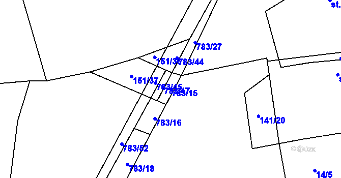 Parcela st. 783/15 v KÚ Milovice u Hořic, Katastrální mapa