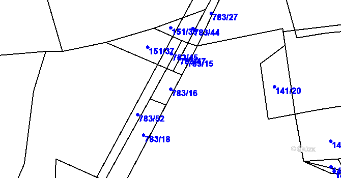 Parcela st. 783/16 v KÚ Milovice u Hořic, Katastrální mapa
