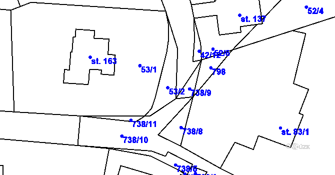 Parcela st. 53/2 v KÚ Milovice u Hořic, Katastrální mapa